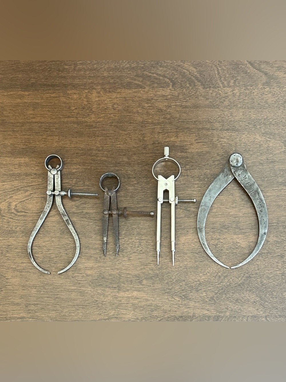 3 VINTAGE 1 NEWER MACHINIST INSIDE OUTSIDE SPRING DIVIDERS CALIPERS LOT